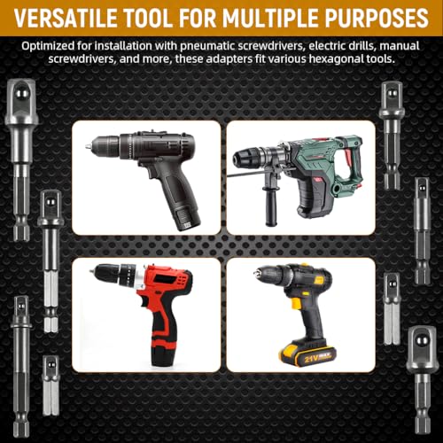Image of Serplex 8PCS Drill Bit Adapter Set - 1 /4 inch, 3 /8 inch, 1 /2-Inch Hex Shank Impact Socket Adapters for Power Drill
