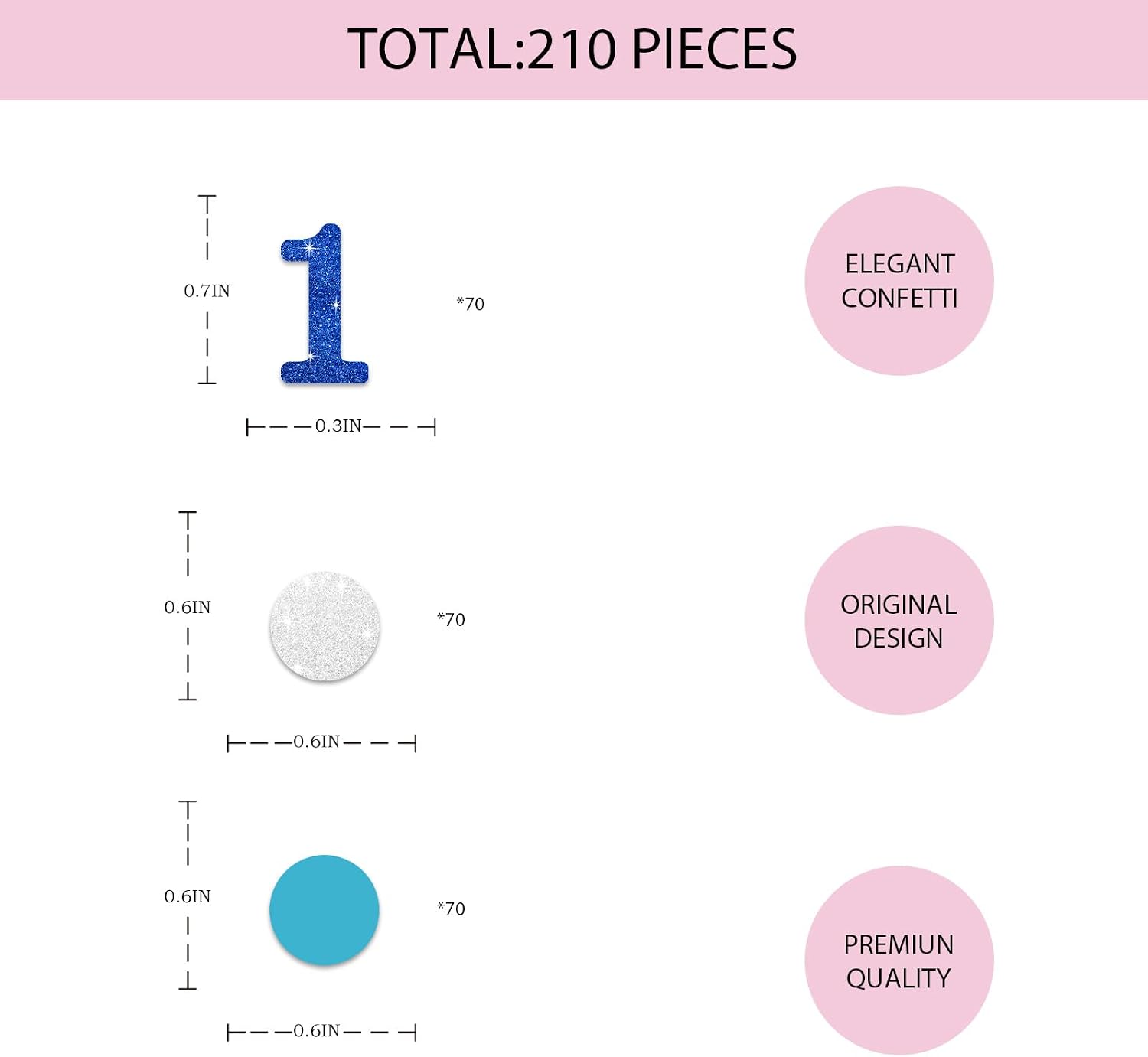 200PCS Number 1 Confetti, Blue Glitter 1st Birthday Paper Confetti, Silver Circle Cut Out for Birthday, 1st Anniversary Party Decoration