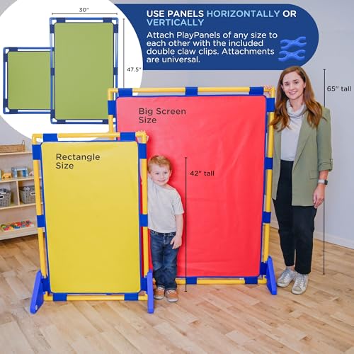 Image of Children's Factory Rectangle PlayPanel Set - 5, Kids Room Divider Panel, Classroom Partition, Free-Standing Screen for Daycare or Preschool, Cantilever Feet Included, Woodland
