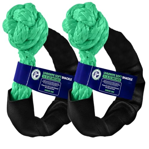 Image of Soft Shackle 2 Pack - inch x 22 inch Off-Road Recovery Kit with Tow Straps & Tow Hooks - 38,000 lb Break Strength - Heavy Duty Synthetic Rope Outdoor Enthusiasts - US Vet Owned, Green