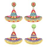 Mexican Fiesta Earrings for Women Beaded Sombrero Chili Avocado Dangle Earrings Mexican Independence Day Earrings Holiday Festive Party Jewelry Gifts (2Pairs Sombrero)
