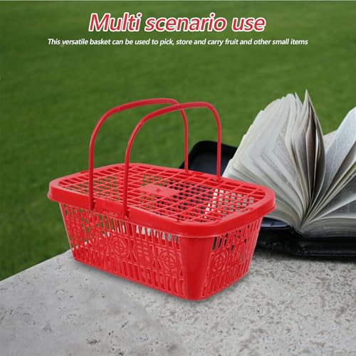 Cesta de plástico roja con asa conveniente, reutilizable y portátil para recolectar fruta 5