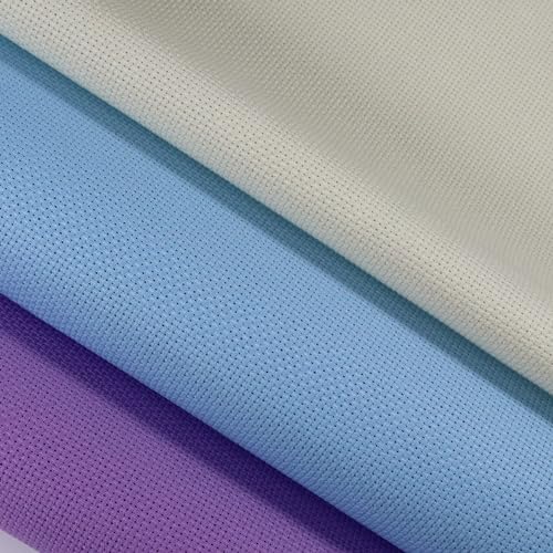 Image of KCS 3 pc of 15 inch x 18 inch(38cmx45cm) Counted Cross Stitch Cotton Aida Cloth Needlework Rolled Fabric Box,16CT,Cream+Light Blue+Lavender