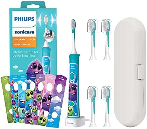 Philips Sonicare Kids Electric Toothbrush Blue | Kids Toothbrush Replacement Heads (4 pcs Blue) | Toothbrush Travel Case | 4 pcs Reusable Head Covers