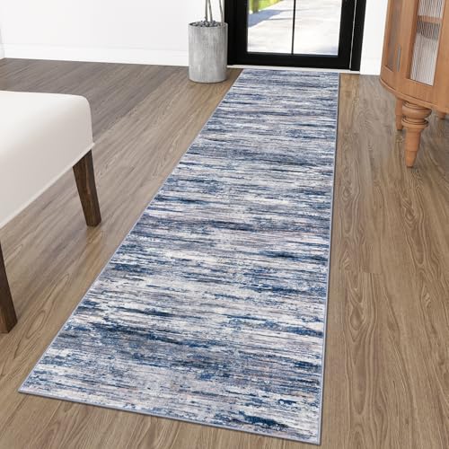2x10 Navy Blue Gray Neutral Multi Modern Abstract Runner Rug for Hallways, Super Soft Hallway Decor Kitchen Rugs with Non-Slip, Non-Shedding Washable Rug for Hallways Entryway Bedroom Indoor