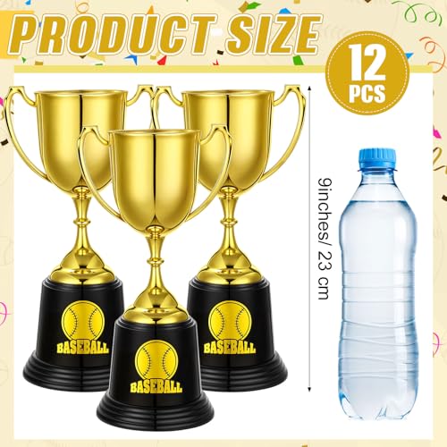 image for Lenwen 12 Pcs 9 Inch Baseball Softball Gold Trophies Award Cup with 20