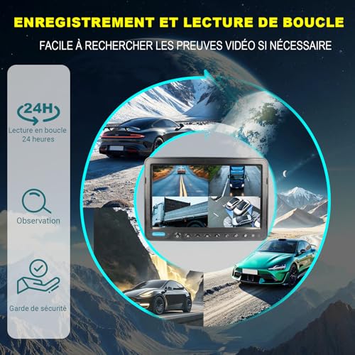 Caméra de recul 1080p avec moniteur IPS 9 pouces et 4 caméras infrarouges - 7