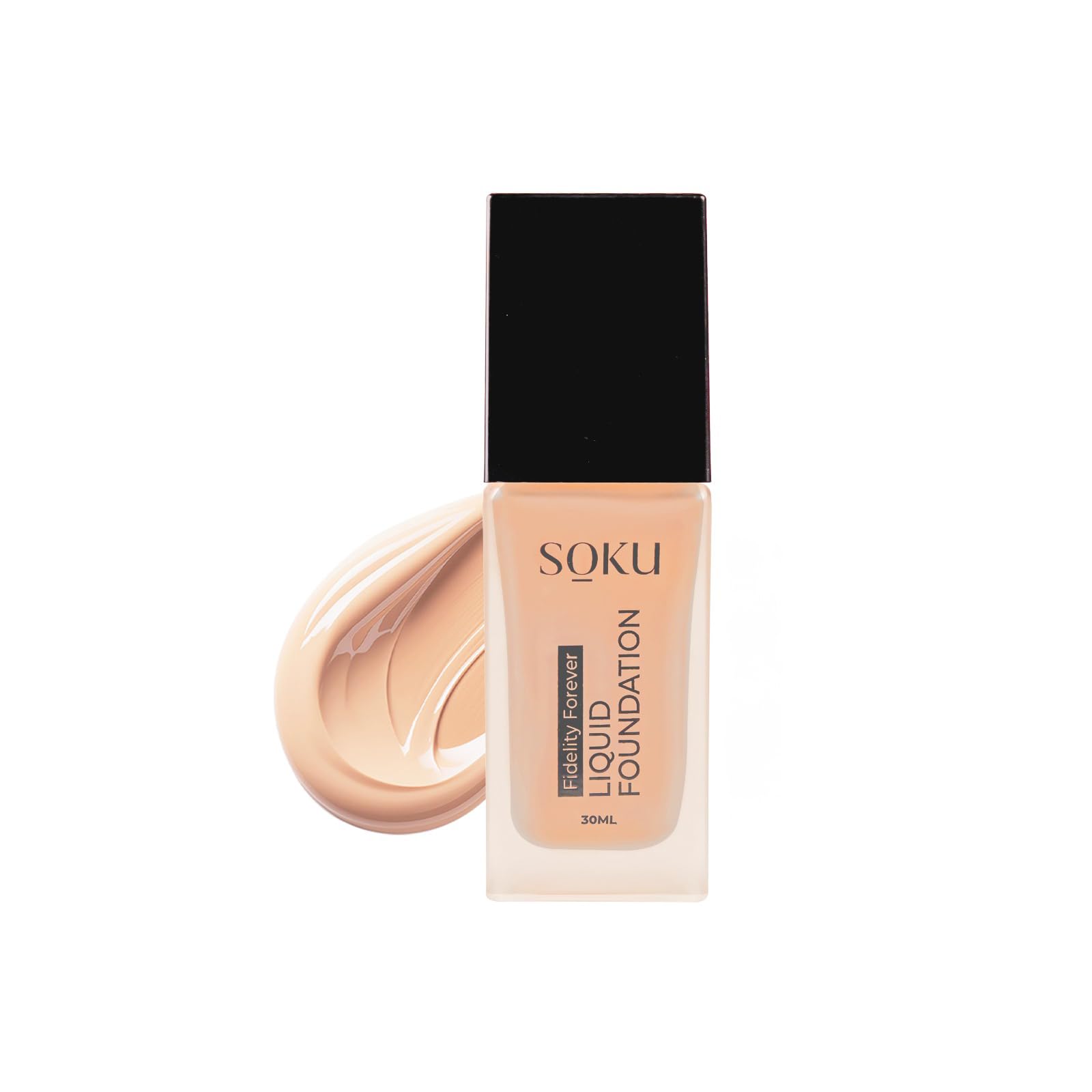 SOKU Fidelity Forever Liquid Buildable Coverage Foundation | With Shea Butter & Vitamin E | For All Skin Types | Satin Finish, Long-Lasting with a Silky Texture (Cameo-01) - 30ml