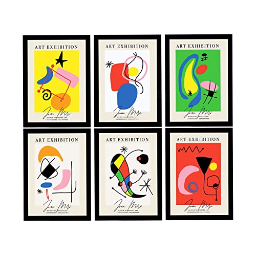 Nacnic Set de 6 Ilustraciones Artísticas del Pintor Joan Miró. Colección de Cuadros Decorativos de Surrealismo y Expresionismo. Diseño Moderno para la Decoración de Interiores. A3 Marcos Negros.