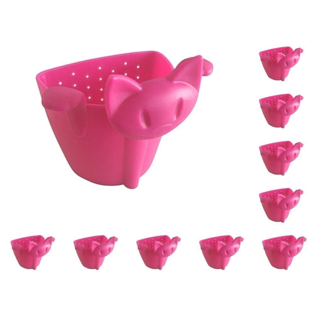 Lot de 10 infuseurs à thé réutilisables en forme de chat - Motif dessin animé - Passoire mignonne - Accessoires à suspendre - Rose rouge