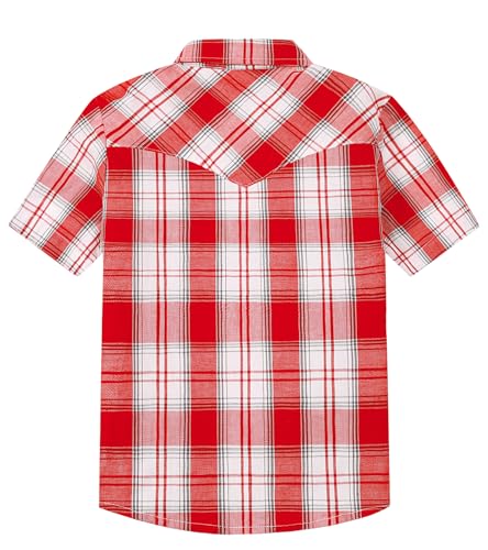 Image of COSLAND Boy's Toddler Cotton Western Short Sleeve Button Down Plaid Shirt, 4-14 Years