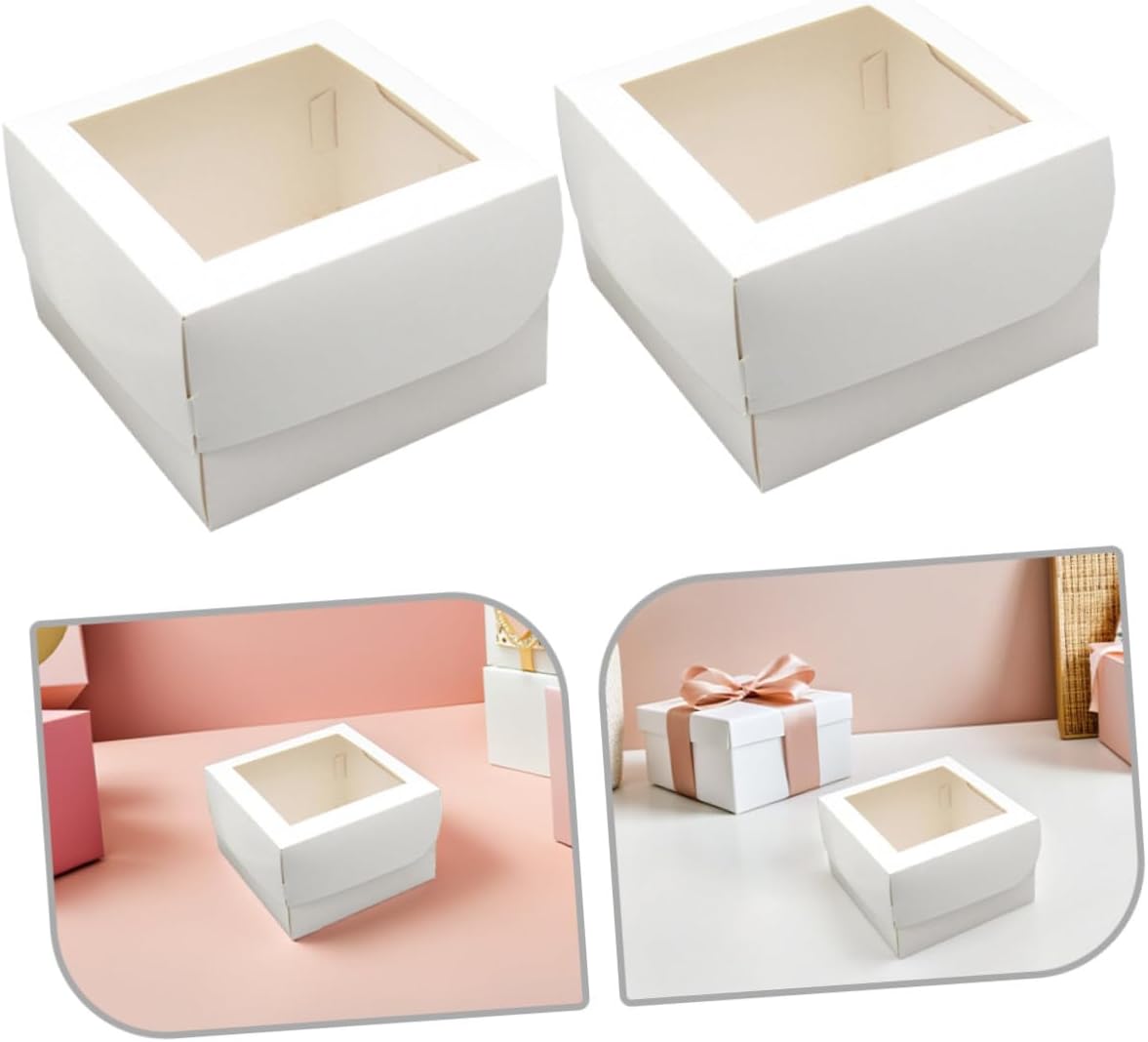 25pcs 4-inch Baking Boxes with Window, Food-grade 350gsm White Cardboard Cake Storage Boxes with Paper Trays, Pastry and Dessert Packaging for Bakery Takeout