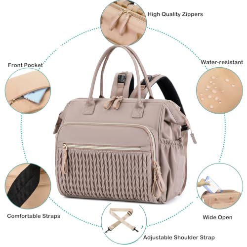 Image of Large Diaper Bag Tote (Beige-1, Large-20L) | 14 Pockets, Convertible, Stroller Clips, 3 Insulated Pockets, Water-resistant