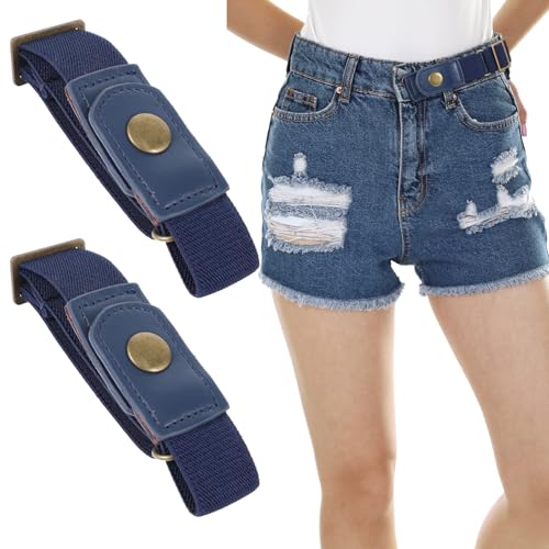2 Pcs Buckle Free Belt Women Men, Elastic Comfortable Side Belt Bros Invisible Buckleless Belts for Women Men Jeans