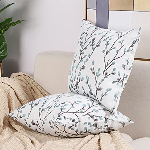Basic Model Set Of 2 Jacquard Throw Pillow Covers Leaf Decorative Pillowcase Square Cushion Cover For Couch Sofa, 18X18 Inch (Blue, 18"X18") #TOP1