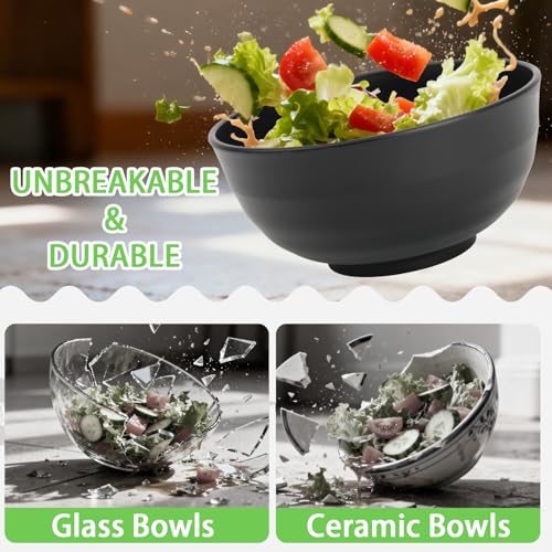 Image of Wheat Straw Bowls Set of 6, Unbreakable Lightweight 60 OZ Salad Bowls for Kitchen and Camping, Big Plastic Bowl for Serving, Cereal, Ramen, Soup, Microwave & Dishwasher Safe, Black