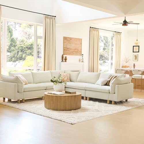 Image of CHITA 118 inch Super Large Sectional Couches for Living Room, Modular Cloud Couch Sectional Sofa, Premium Fabric Couches, Down Filled, High Density Foam, Chenille in Cream, 5 Seat Corner Couch