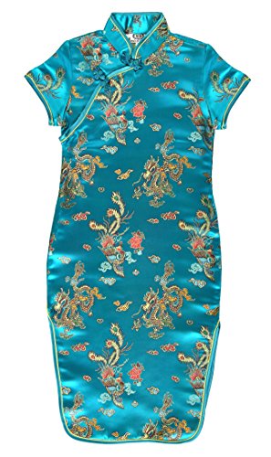 Robe chinoise Qipao enfant fille turquoise motif dragon - 12 ans Cover