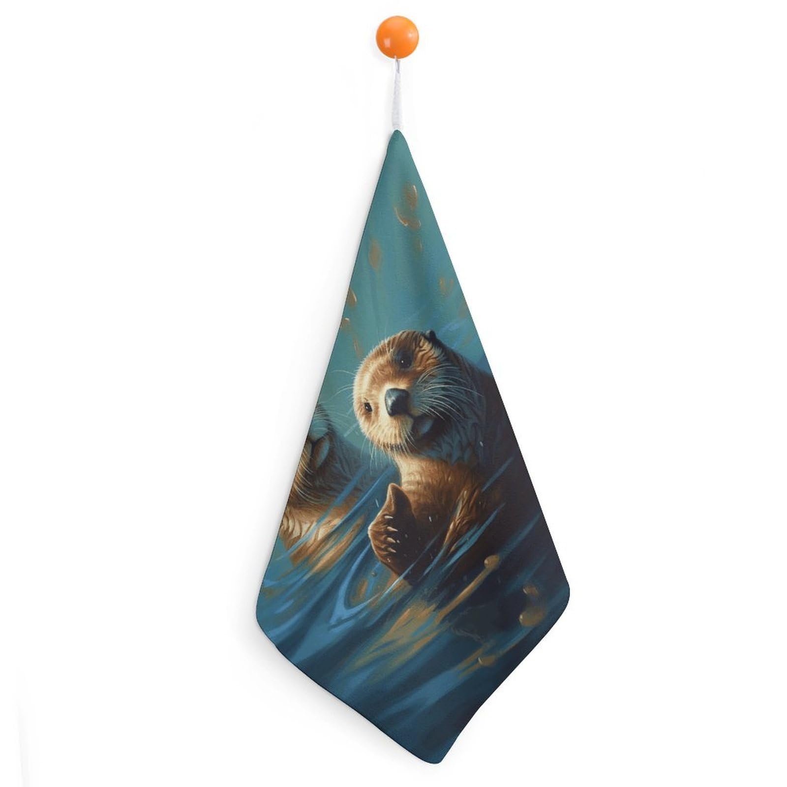 VstaDank Sea Otters Painting Washcloth with Hanging Loop Quick Dry Microfiber Hand Towel Highly Absorbent Wash Cloth Reusable Makeup Remover Cloth Soft Feel Fingertip Towel for Bathroom