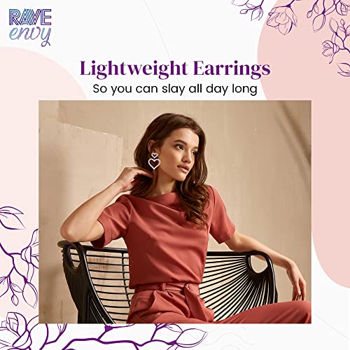 Rave Envy Heart Earrings for Women Trendy - Silver Heart Dangle Earrings with Diamond Like Look - Fashionable Statement Earrings for Womens - Perfect Heart Jewelry as Valentines, Birthday4