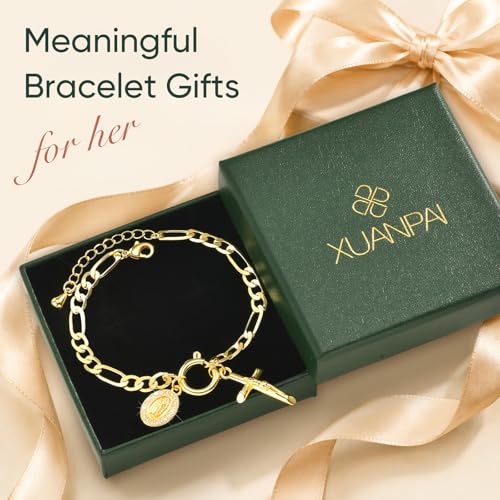 XUANPAI Virgin Mary Cross Bracelet for Women,14K Gold Plated Chain Bracelet by XUANPAI - Used condition - Image 6