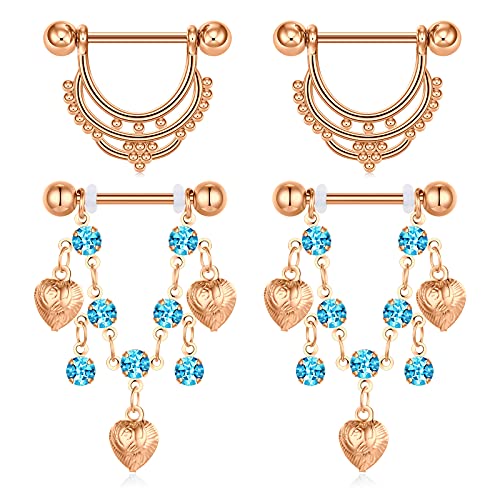 D.Bella Nipple Piercing Jewelry 14G Nipple Rings for Women Rose Gold Bell Dangle Nipple Rings Surgical Steel Nipple Jewelry 16mm 14mm Nipple Piercing Barbell