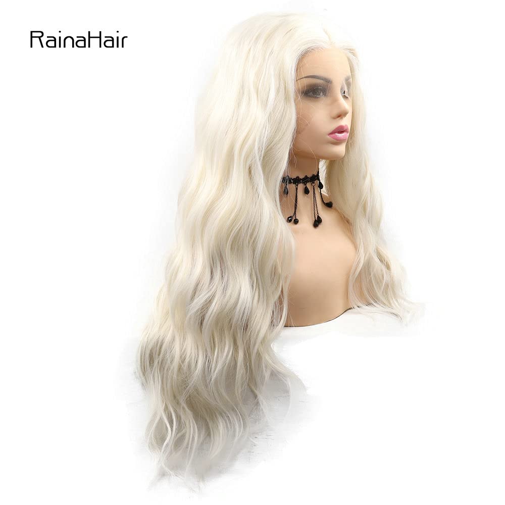Daenerys - Parrucca da donna, capelli sintetici ondulati sfumati, 60 #, biondo platino, resistente al calore, per cosplay, feste, 66 cm