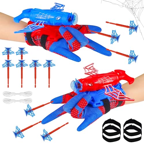 TISMHGKU 2 Jogos de luvas de lançador Spiderm para crianças de 3 a 8 anos, luvas Spiderm Spara teias de aranha, Launcher Glove, brinquedo Spiderm educativo e divertido para cosplay e jogos infantis