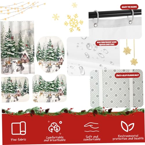 Rideaux douche imperméables Noël avec tapis antidérapants et WC - 7