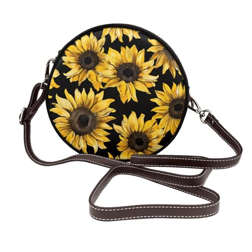 Sac à main rond Sunflowers pour femme sangle réglable contre le désordre