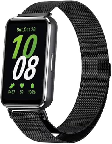 Pulseira Magnética de Metal Milanês para Samsung Galaxy Fit 3(5 Cores- Prata,preta,Rosa,Dourada,Cinza) (Preto)