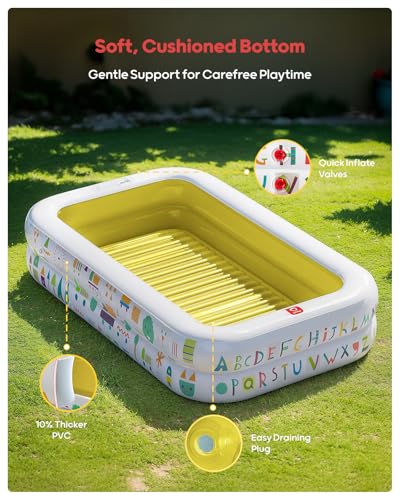 Image of QPAU Kiddie Pool with Canopy, Inflatable Design, 65 x 39 in, Yellow