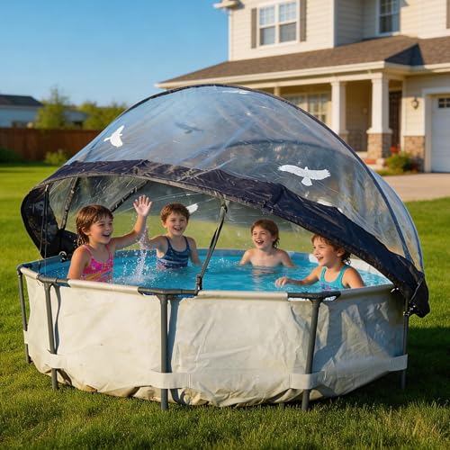 RENDGO 10 Foot Round Multifunctional All Weather Cover - Pool Dome Enclosure for Outdoor Pools, Compatible w/Clean & Warm Water Frame Pools,Black White