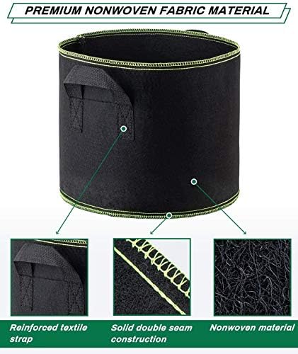 ECHG 6 Pack 5 Gallons Plant Growing Bags, Nonwoven Fabric Breathable Grow Bags Heavy Duty Thickened Root Aeration Garden Pots Container with Straps Handles, for Flowers Vegetables