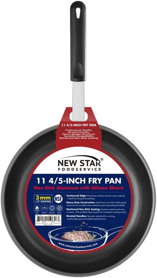 New Star Foodservice 11.8-Inch Nonstick Aluminum Fry Pan with Heat-Resistant Handle Sleeve, 2.3-Inch Depth