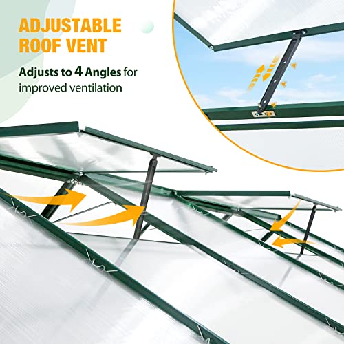 Eagle Peak 10' X 6' X 7' Outdoor Walk-In Hobby Greenhouse With Adjustable Roof Vent And Rain Gutter, Base And Anchor, Polycarbonate Aluminum Green House For Backyard Garden #TOP4