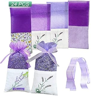GLOBALDREAM 24 Pieces Lavender Bags Sachet Empty Bags Purple Drawstring Gauze Cotton for Lavender, Spice and Herbs