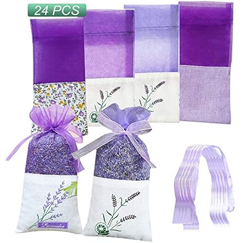 GLOBALDREAM 24 Stück Lavendelbeutel Beutel Leere Beutel Lila Kordelzug Gaze Baumwolle Cover