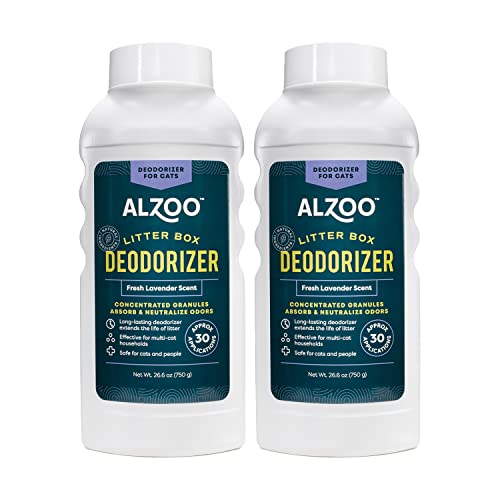 ALZOO Cat Litter Deodorizer, Concentrated Granules Absorb & Help Neutralize Odors, 100% Plant-Based Active Ingredients, Up to 30 Uses, Fresh Lavender Scent, 26.6 Oz., Pack of 2