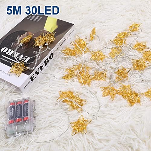 Livired Metal Fairy Lights Battery Operated, 5M 30LED Indoor LED String Light with Remote Control & 8 Modes, Star Fairy Lights for Halloween Indoor Bedroom Weeding Christmas Decoration(Warm White)