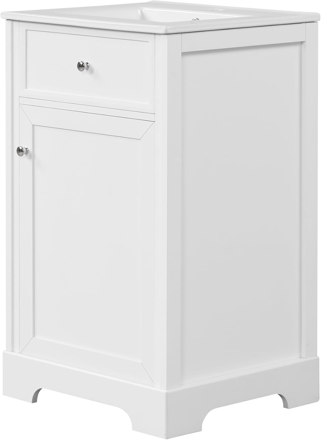 Favfurish 20" Bathroom Vanity with Ceramic Sink, Undermount Single Basin Bath Vanity Set w/Soft-Close Door and Storage Rack & Adjustable Shelf, Modern Freestanding Cabinet for Small Space, White