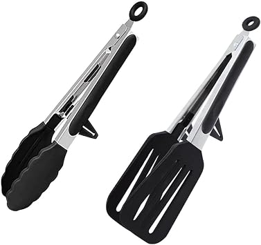 Kitchen Tongs 9 Inch Silicone Tongs Non-Slip Cooking Tongs,Suitable for Baking, Frying, ServingBlack,2pcs