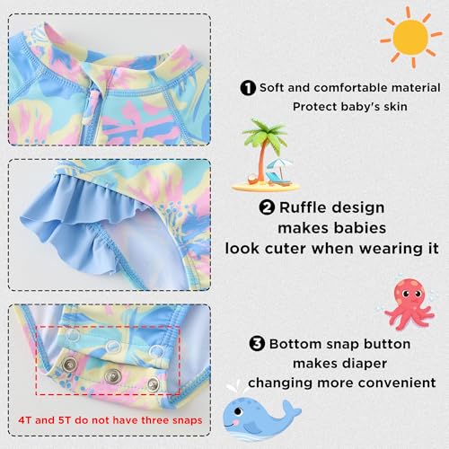Image of UMELOK Baby Girls One Piece Swimsuit Infant Bathing Suit Long Sleeve Rash Guard Swimwear with UPF 50+ Sun Protection