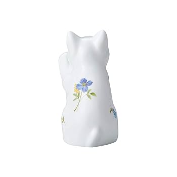 盛り上げ図柄花柄の招き猫の陶器製置物 盛り上げ図柄花柄の招き猫の陶器製置物