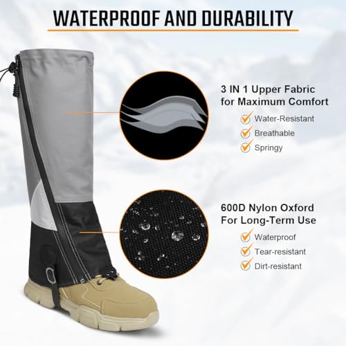 Adiwo Outdoor Gamaschen, 620D wasserdichte Unisex Gamaschen Wandern Jagd Fahrrad Beingamaschen mit Reißverschluss Flecken Reißfest Wandern Zubehör Atmungsaktiv Stiefelüberzieher – Bild 4