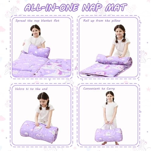 Image of Lasoftan Toddler Nap Mat with Pillow and Blanket, Extra Large Rolled Napping Mats,Slumber Bags for Boys Girls,Kids Sleeping Bag for Daycare, Preschool Travel Camping