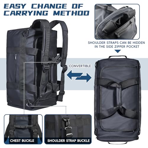 Duffle Backpack Heavy Duty Gym Bag for Men, 50L Convertible Travel Duffel Water Resistant Large Hand Bag for Sport Weekend, Black3
