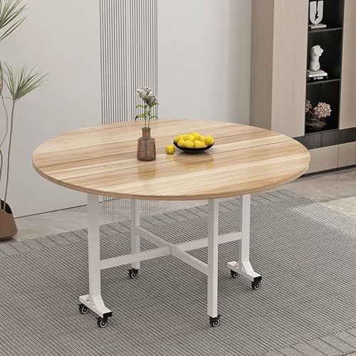 VNVFJKLO Mesa de Comedor Plegable, Mesa de Comedor Plegable, Mesa Redonda con Hojas abatibles, versátil 6 Ruedas universales y Marco Metal