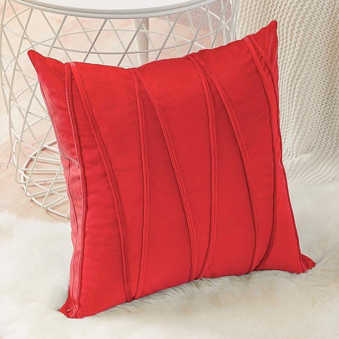 Image of Amazon Brand - Umi Decorative Striped Throw Pillow Covers 24 X 24 Inch,Soft Solid Velvet Pillow Covers Cushion Case with Zigzag Pattern for Sofa Bedroom 60 X 60 Cm (Pack of 2) Red