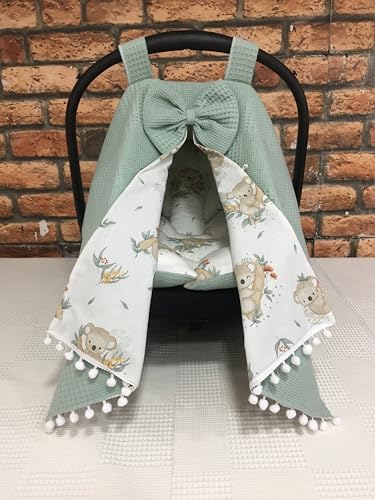 Poplin Kumaş, Pikeli ve Ponponlu Puset Örtüsü ve Puset Minderi 2'li Set